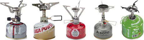 upright canister stoves from Primus, Snow Peak, MSR, Soto and Optimus